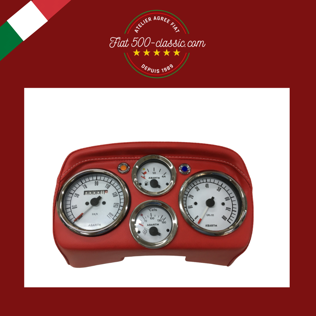 TABLEAU DE BORD SPORTIF ROUGE AVEC INSTRUMENTS BLANCS ABARTH FIAT 500