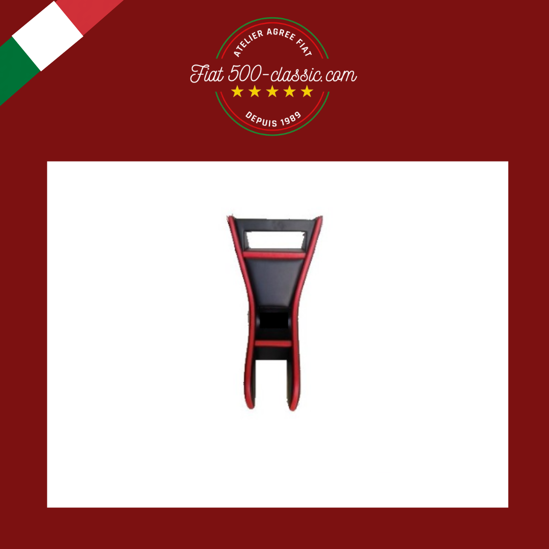 PETIT MEUBLE SUPPORT AUTORADIO EN CUIR NOIR AVEC BORD ROUGE FIAT 500