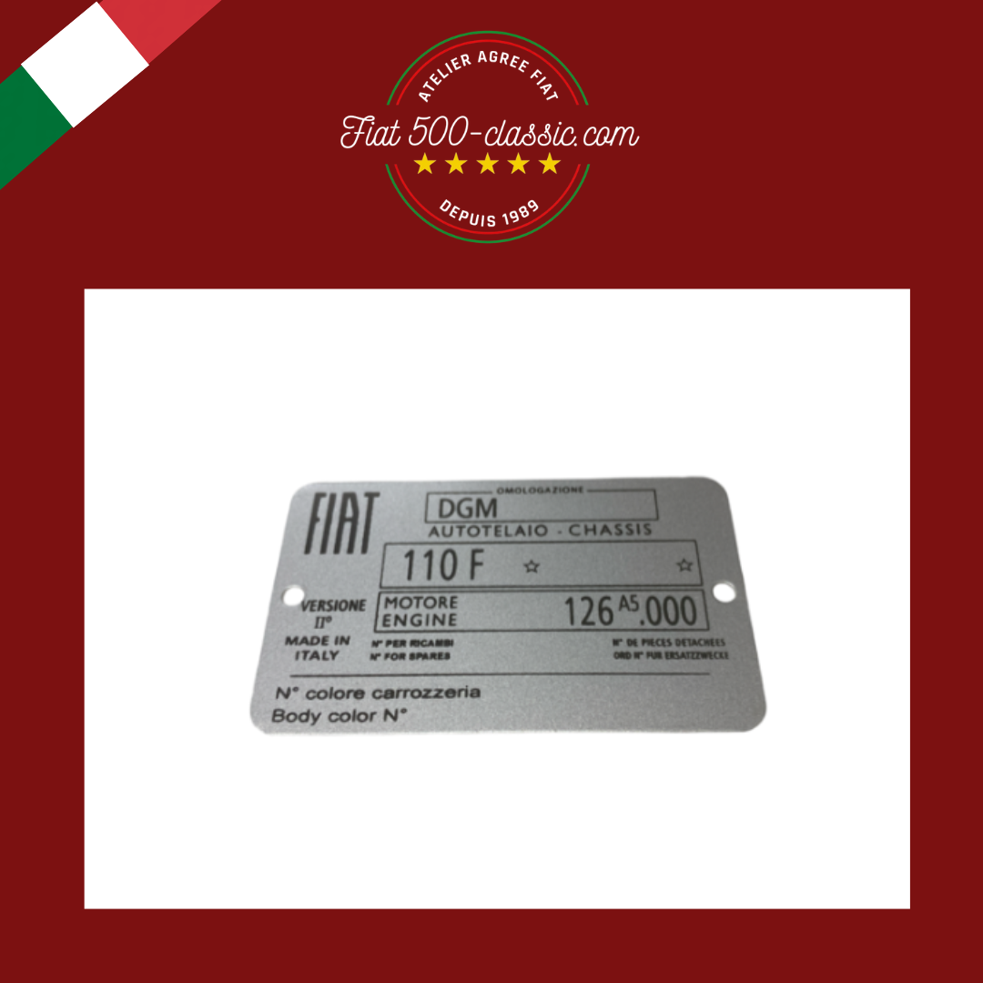 PLAQUETTE D'IDENTIFICATION EN ALUMINIUM FIAT 500 R
