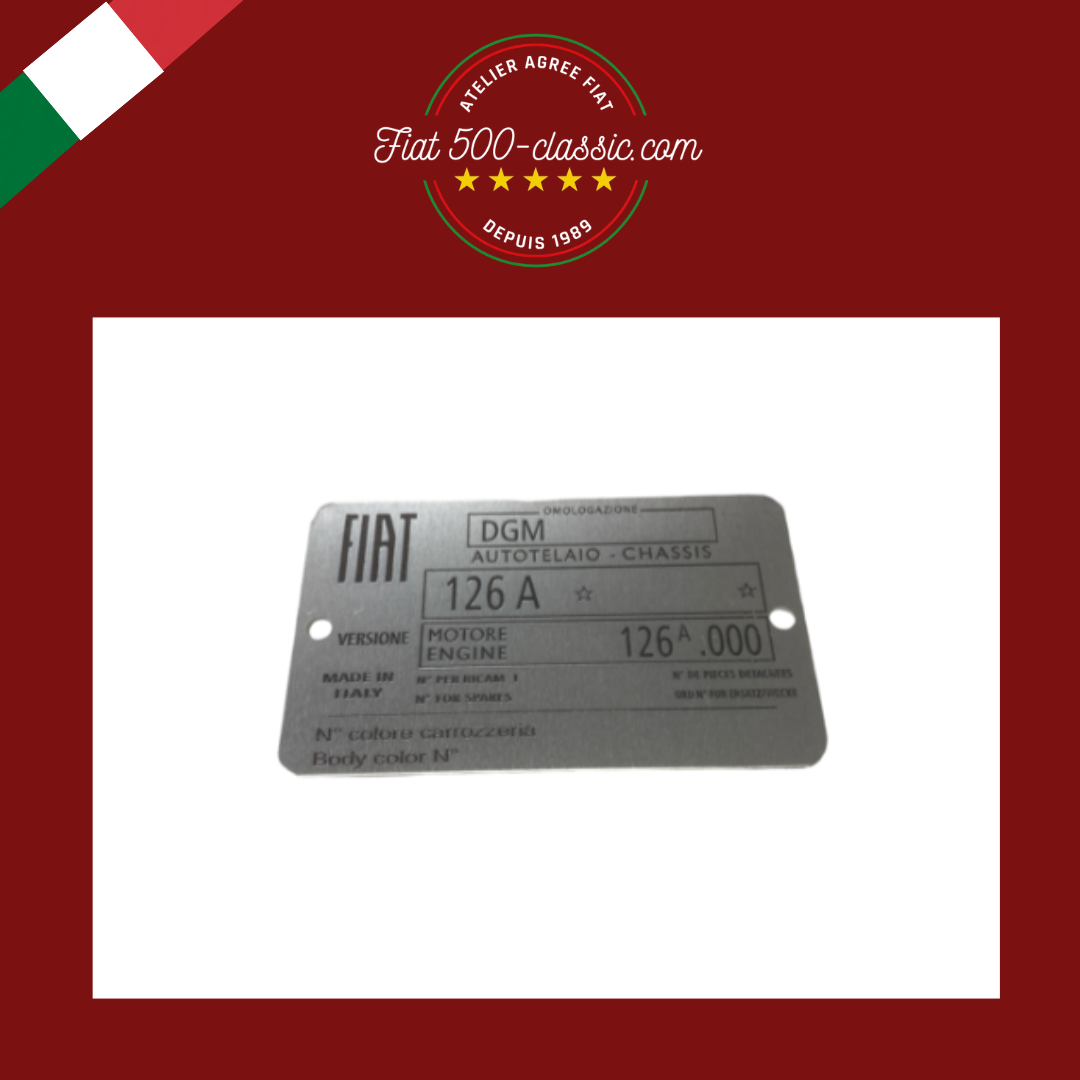 PLAQUETTE D'IDENTIFICATION EN ALUMINIUM FIAT 126 1° ET 2° SÉRIE 594cc