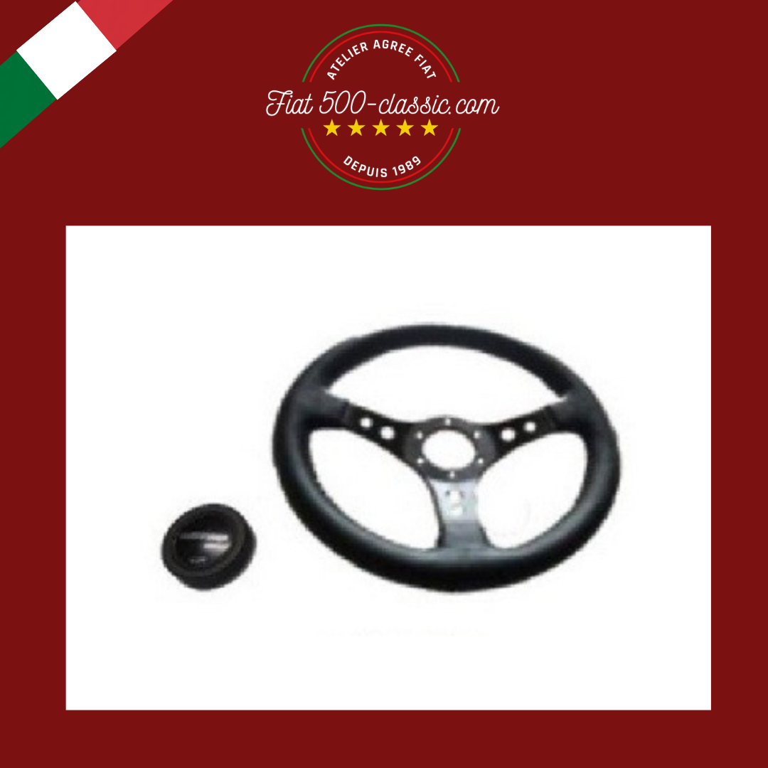 VOLANT SPORTIF AVEC KLAXON NOIR ARGENT DIAMÈTRE 350 mm FIAT 500