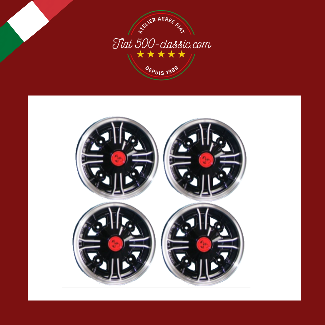 KIT 4 JANTES EN ALLIAGE MELBER NOIR AVEC BORD BRILLANT 4x190 LOGO ABARTH FIAT 500