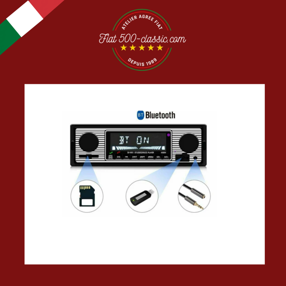 AUTORADIO VINTAGE FIAT 500 126 600 ÉPOQUE USB SD RADIO