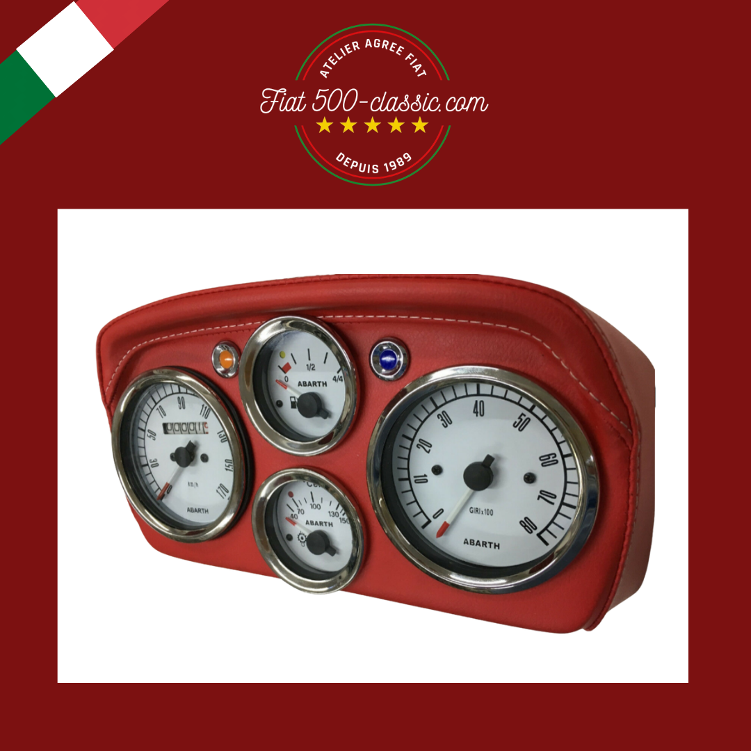 TABLEAU DE BORD SPORTIF ROUGE AVEC INSTRUMENTS BLANCS ABARTH FIAT 500