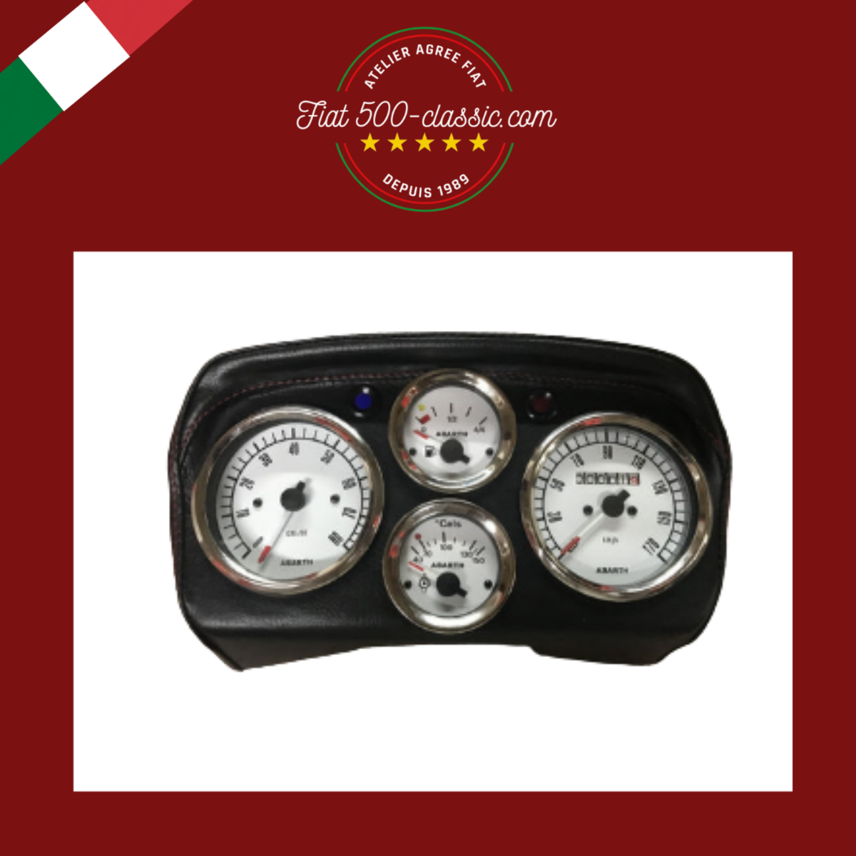 TABLEAU DE BORD SPORTIF AVEC INSTRUMENTS BLANCS ABARTH FIAT 500