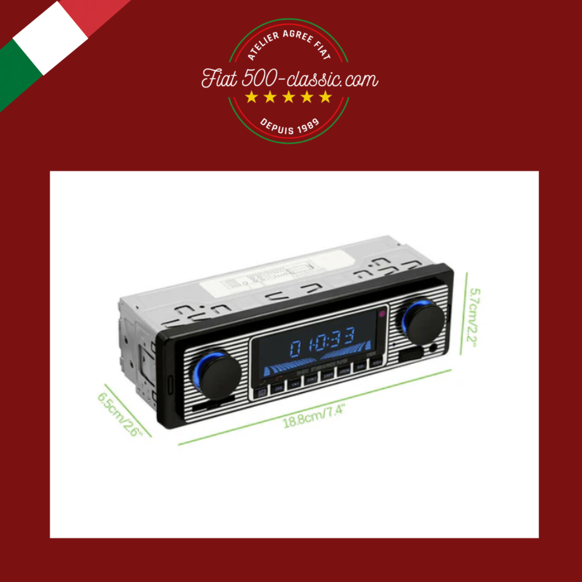 AUTORADIO VINTAGE FIAT 500 126 600 ÉPOQUE USB SD RADIO