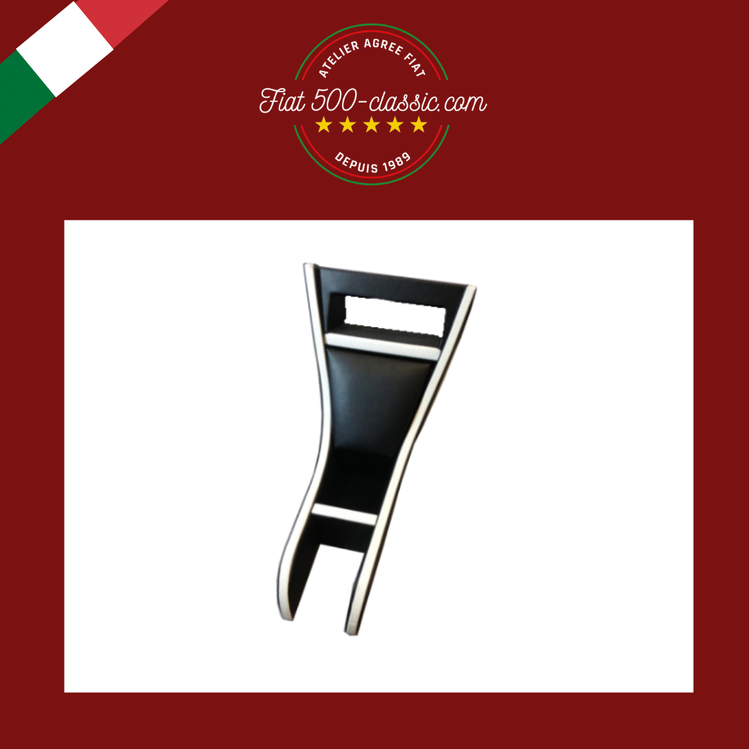 PETIT MEUBLE SUPPORT AUTORADIO EN CUIR NOIR AVEC BORD BLANC FIAT 500