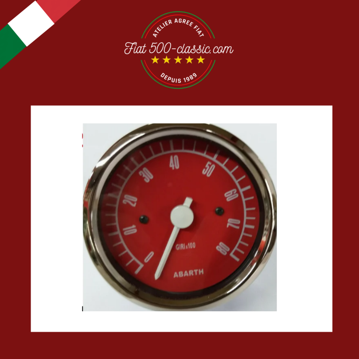 INSTRUMENT COMPTE-TOURS ROUGE ABARTH Ø 80 MM FIAT 500