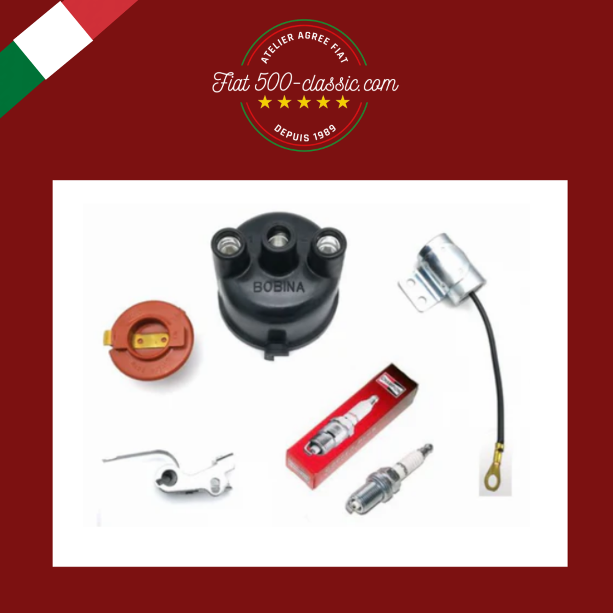 KIT PIÈCES DÉTACHÉES DISTRIBUTEUR D'ALLUMAGE + BOUGIES FIAT 500 GIARDINIERA