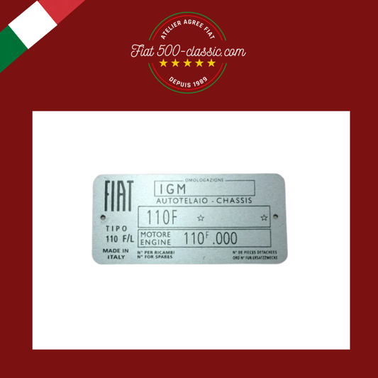 PLAQUETTE D'IDENTIFICATION EN ALUMINIUM FIAT 500 L avec numéro de couleur carrosserie