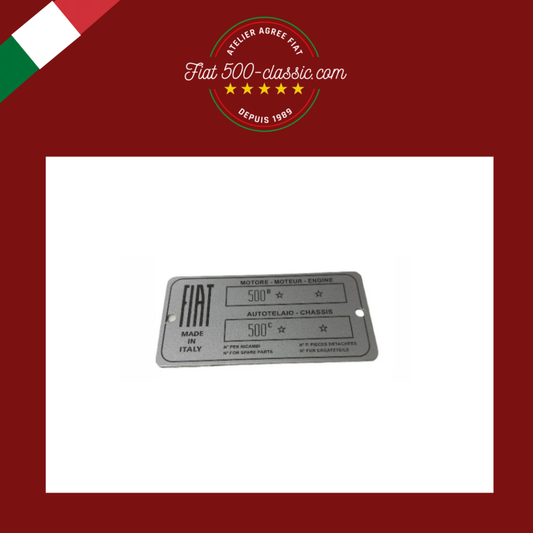 PLAQUETTE D'IDENTIFICATION EN ALUMINIUM FIAT 500 TOPOLINO