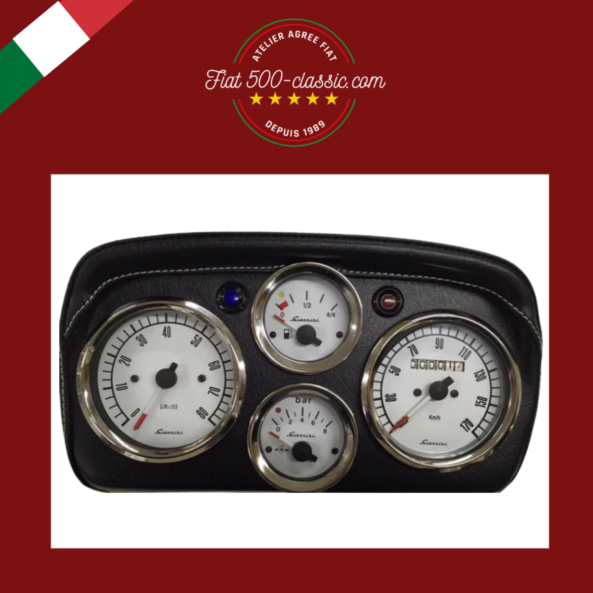 TABLEAU DE BORD SPORTIF AVEC INSTRUMENTS BLANCS ABARTH FIAT 500