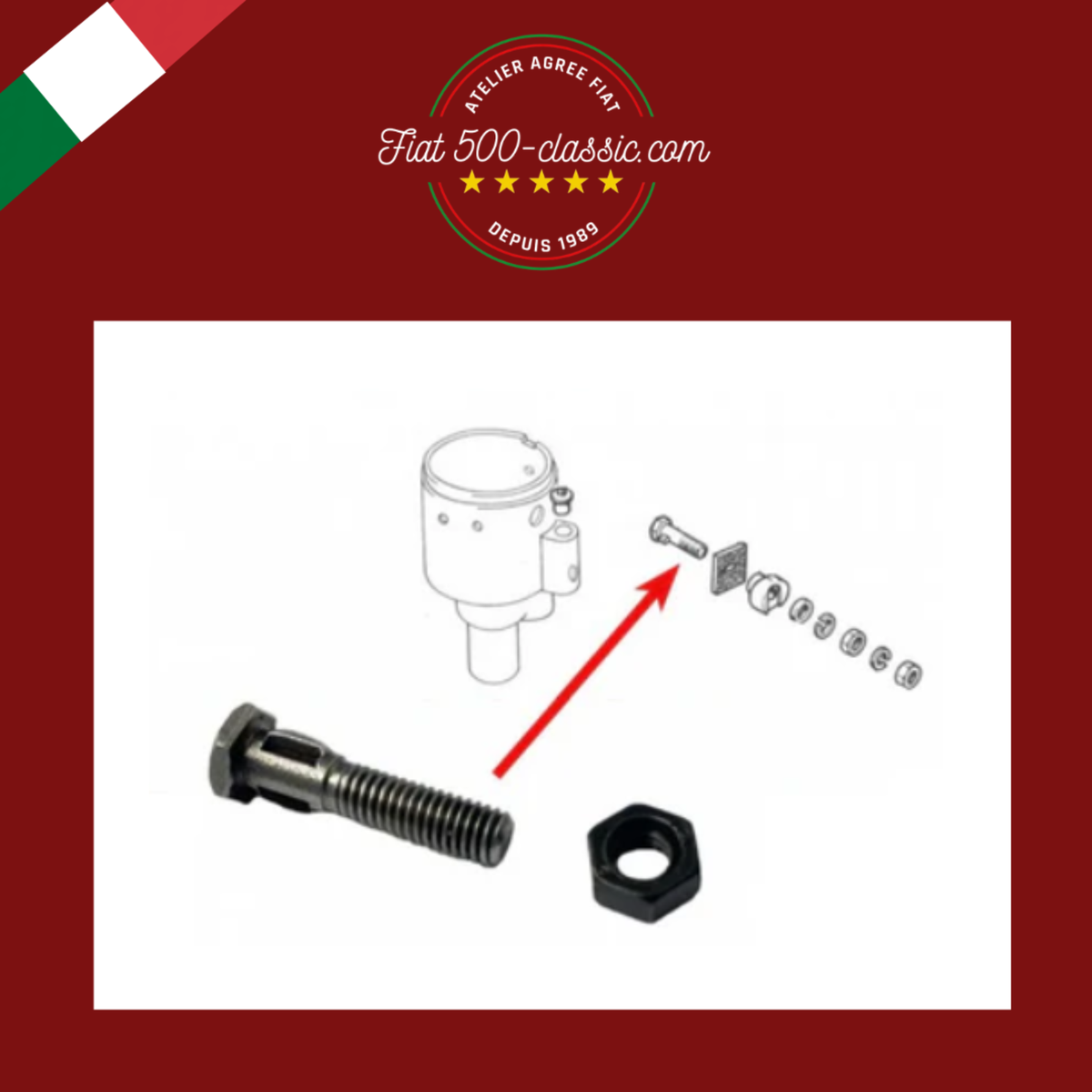 VIS AILETTÉE AVEC ÉCROU POUR FIXATION ISOLANT DISTRIBUTEUR D'ALLUMAGE FIAT 500 N D F L GIARD