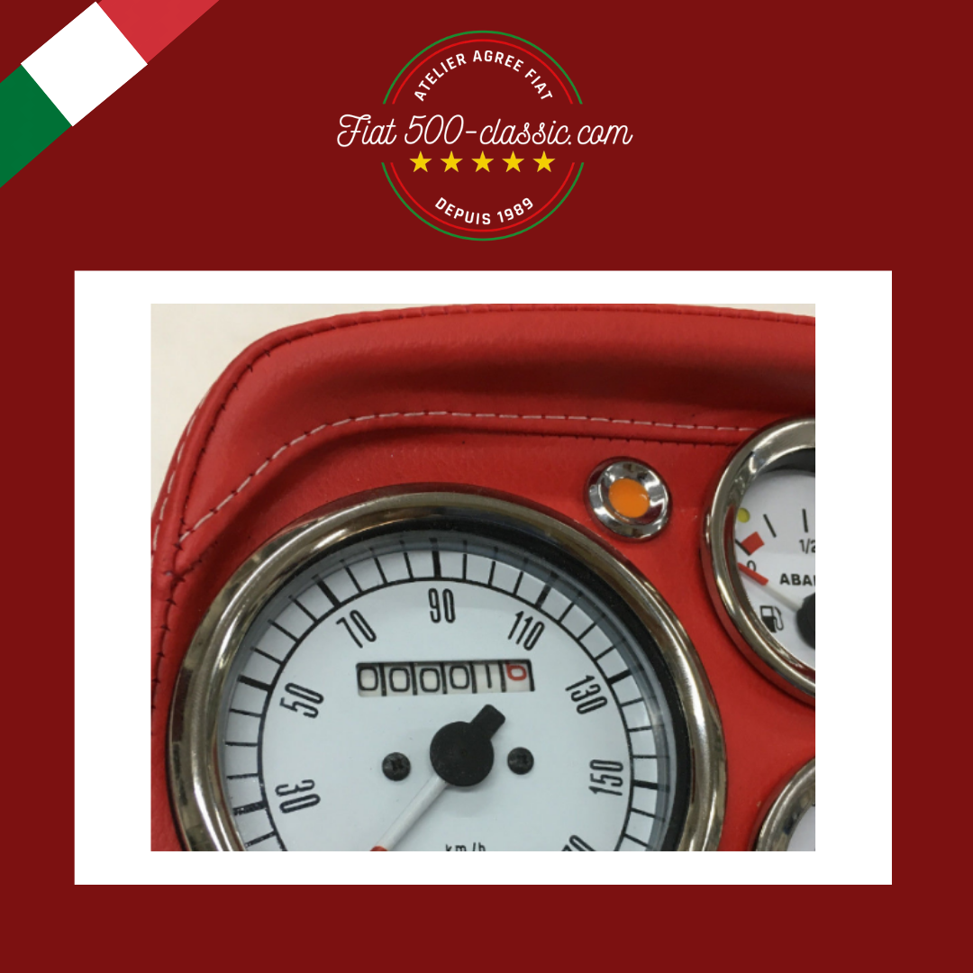 TABLEAU DE BORD SPORTIF ROUGE AVEC INSTRUMENTS BLANCS ABARTH FIAT 500
