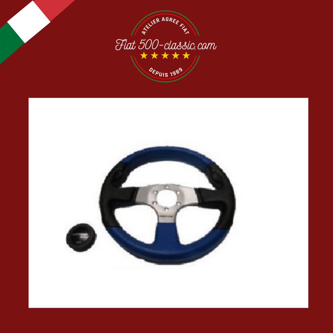 VOLANT SPORTIF AVEC KLAXON NOIR BLEU DIAMÈTRE 330 mm FIAT 500