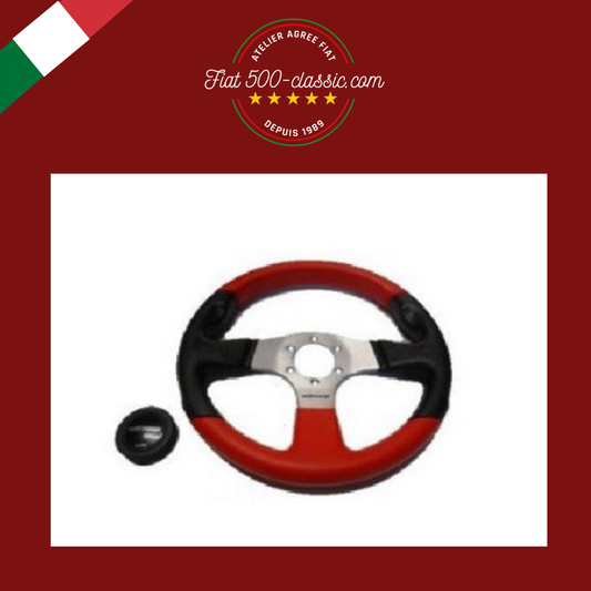 VOLANT SPORTIF AVEC KLAXON NOIR ROUGE DIAMÈTRE 330 mm FIAT 500