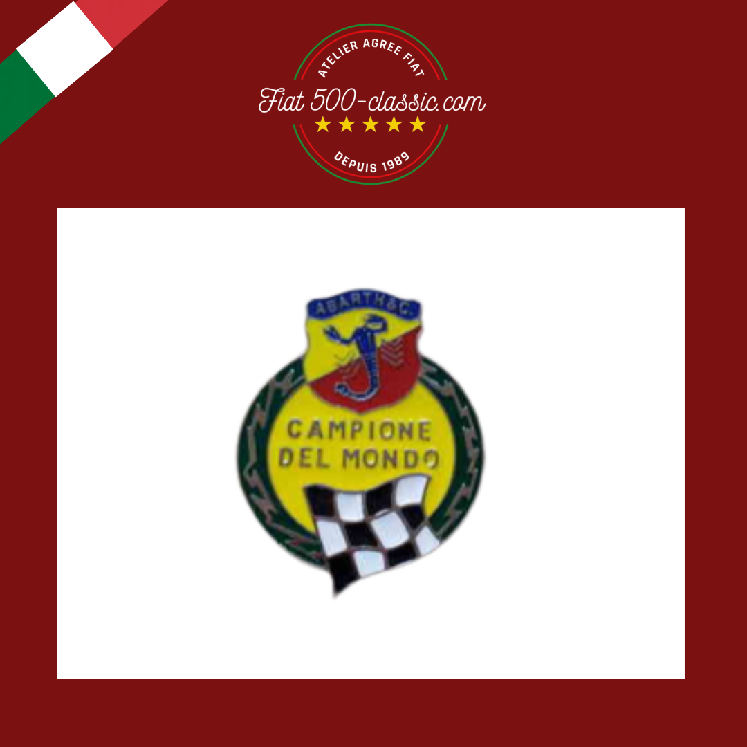 EMBLÈME ABARTH ÉCUSSON LATÉRAL ABARTH "CHAMPION DU MONDE" POUR AILE ARRIÈRE FIAT 500